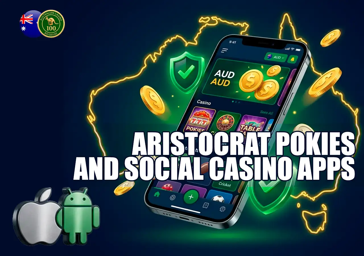 Aristocrat style social casino app on smartphone screen with free coins balance