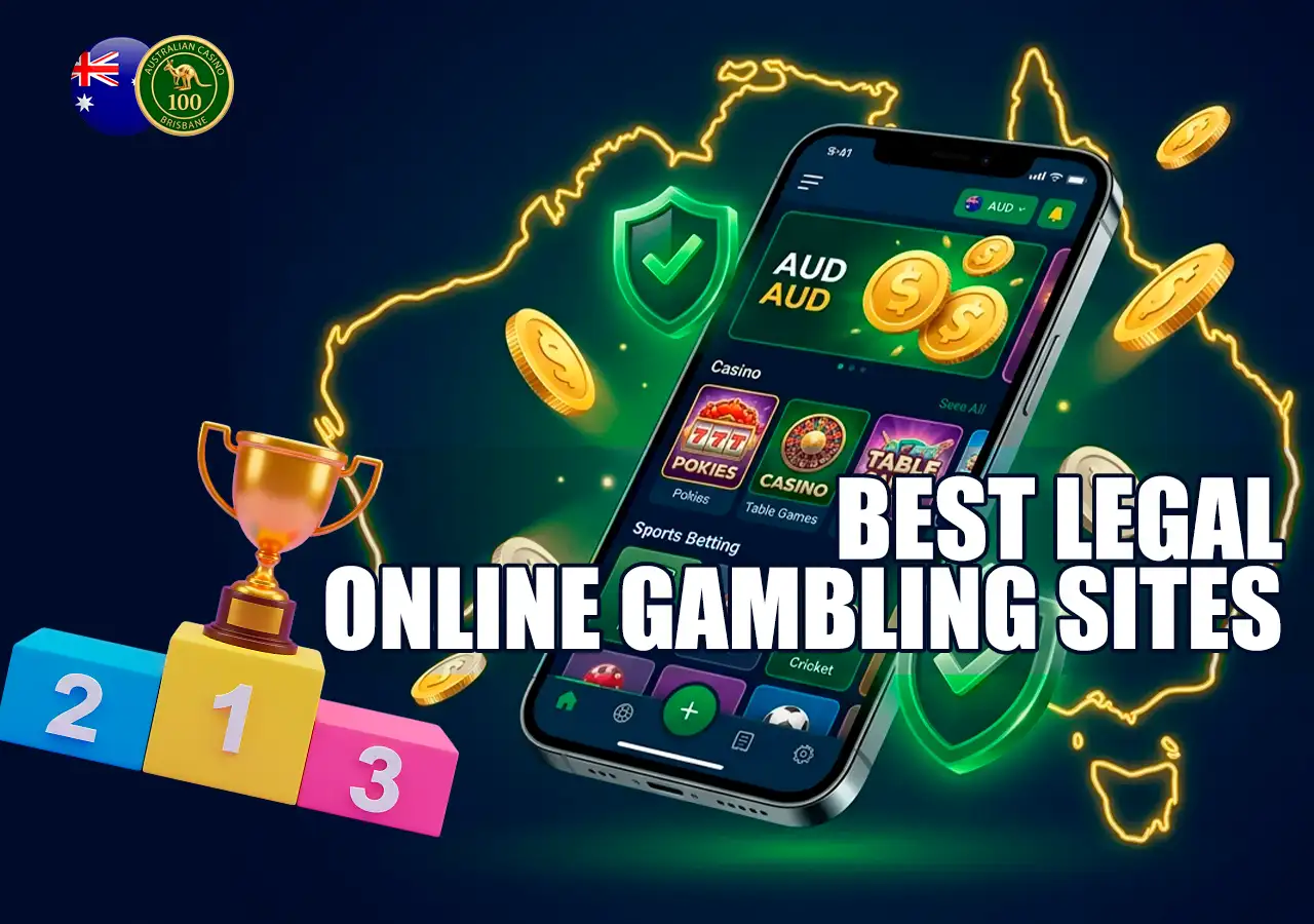 Comparison card list of top 10 legal gambling operators in Australia for 2026