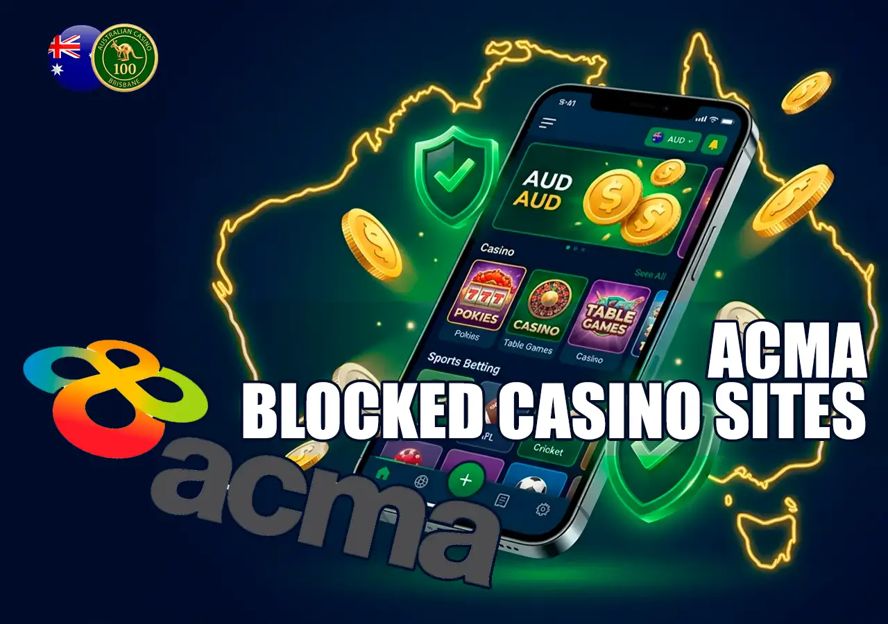ACMA official domain block notice on desktop screen protecting Australian players
